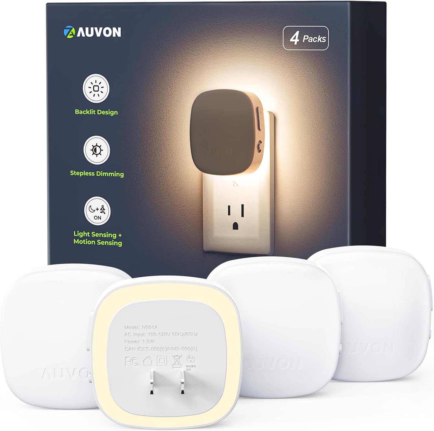 Plug-in motion-sensor night lights (hallway, bathroom, bedroom):